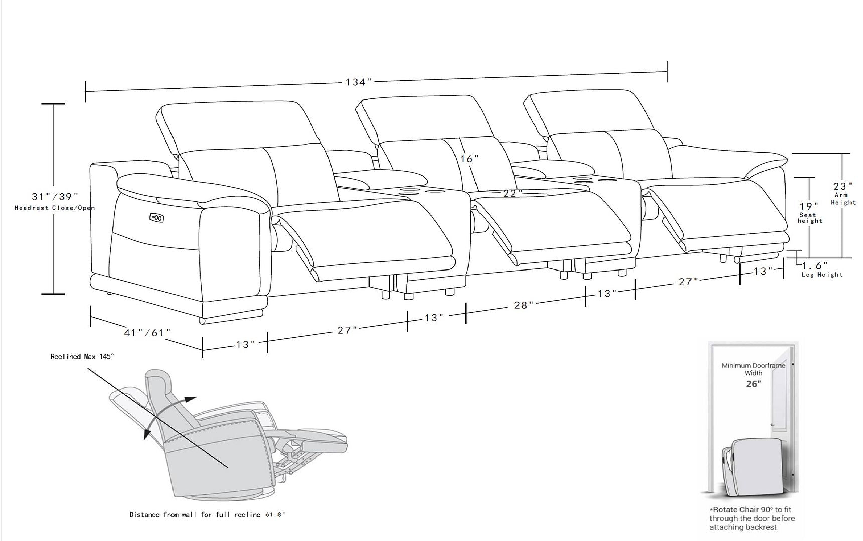 9762 Divanitalia 5-Piece Modular Power Reclining Sofa and Loveseat Set with 3 Power Recliners in Top Grain Italian Leather