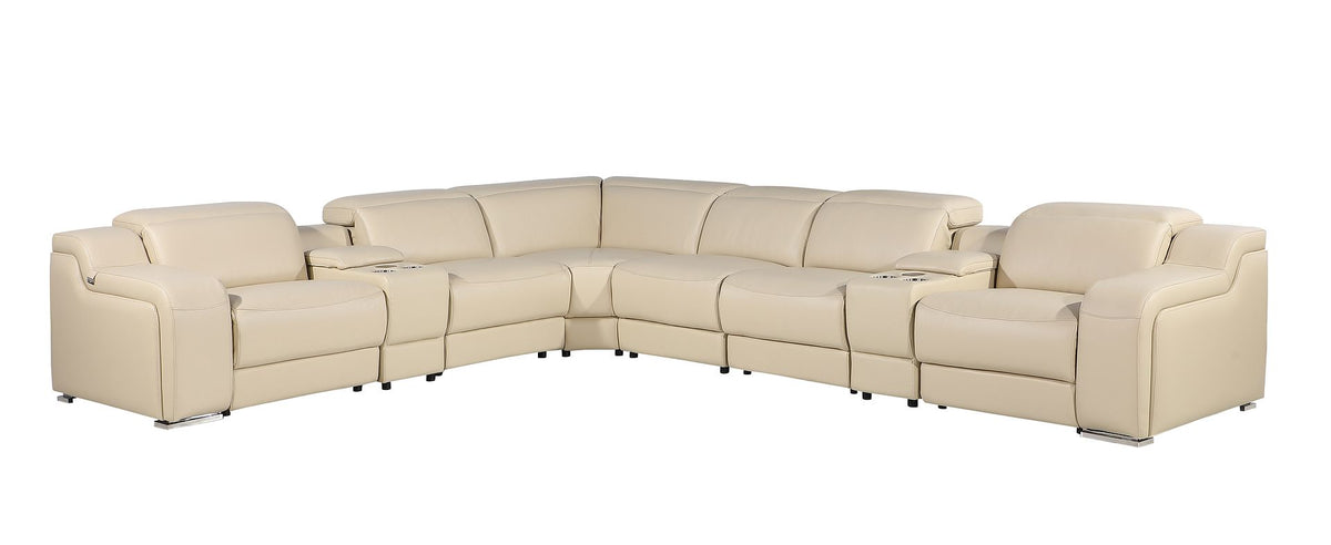1116 Divanitalia 8-Piece L-Shaped Sectional Sofa in Top Grain Italian Leather with 4 Power Recliners & Power Headrests - Beige - SKU 1116-BEIGE-8PC-4PWR-SECTIONAL - GROUP - view 2
