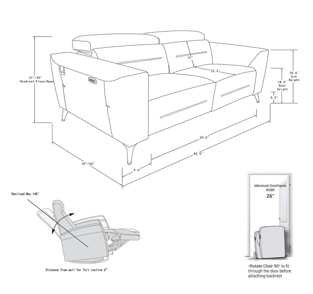 989 Divanitalia Power Reclining Sofa with Power Headrest in Top-grain Italian Leather