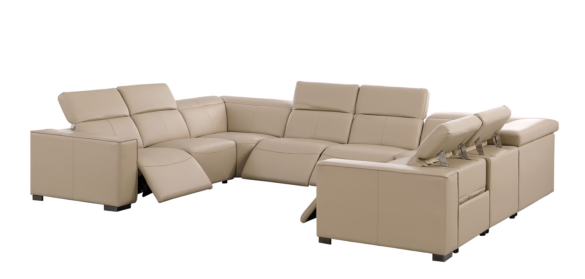 1208 8 Piece U-Shaped Leather Sectional Sofa with 4 Power Recliners & Power Headrests