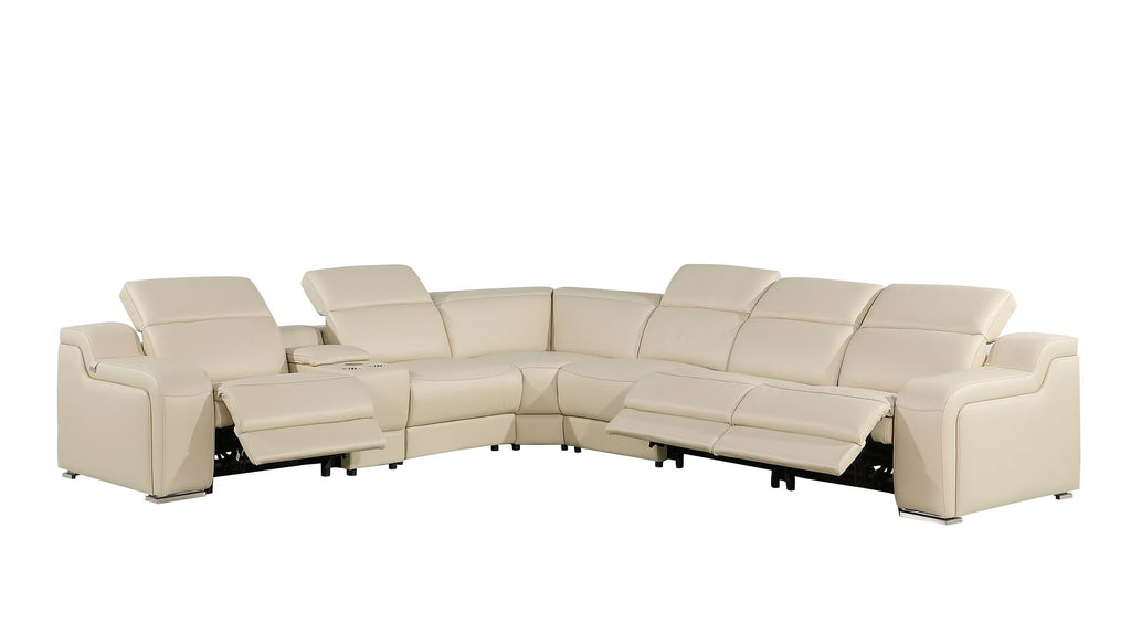 1116 Divanitalia 7-Piece L-Shaped Sectional Sofa in Top Grain Italian Leather with 3 Power Recliners & Power Headrests - Beige - SKU 1116-BEIGE-7PC-3PWR-SECTIONAL- GROUP - view 3