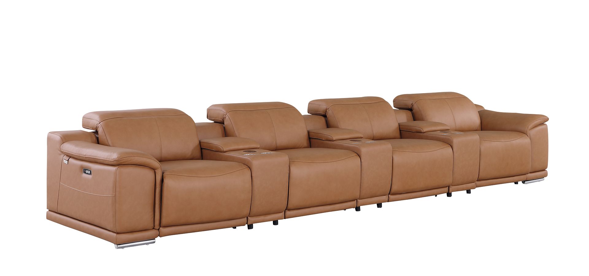 9762 Divanitalia 7-Piece Modular Top Grain Italian Leather Power Reclining Sofa with 4 Power Recliners