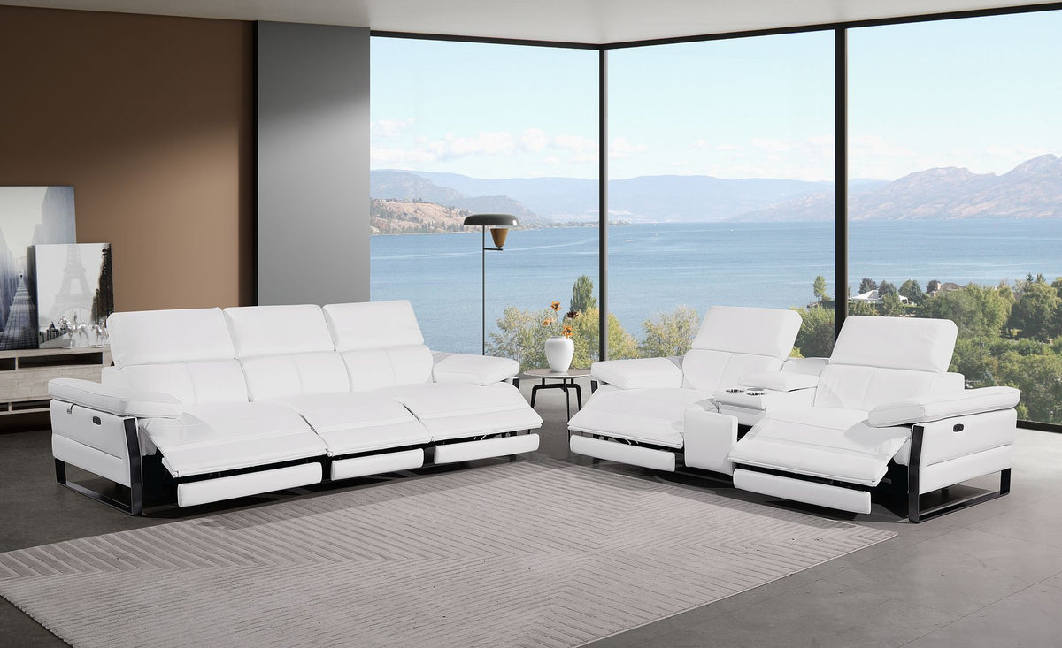 1246 Divanitalia Modular Power Triple Reclining Sofa and Console Loveseat Set with Power Headrests - Top Grain Italian Leather - White - SKU 1246-WHITE-6.5-HT-2PC - view 2