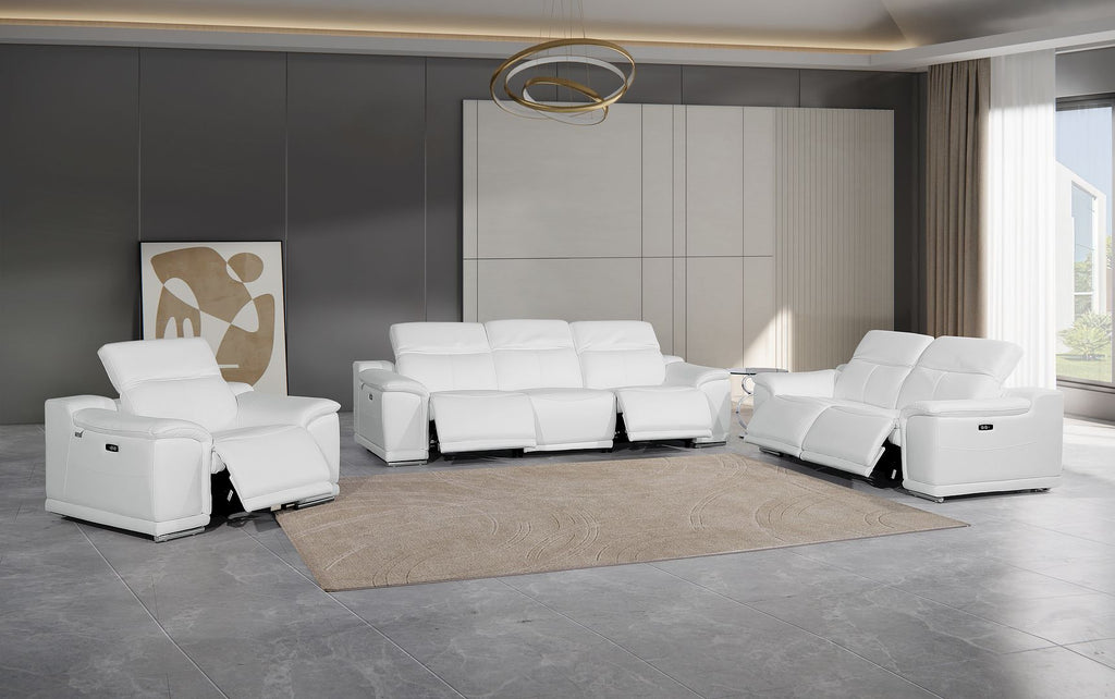 9762 Divanitalia 6-Piece Modular Power Reclining Sofa, Loveseat and Chair Set with 5 Power Recliners in Top Grain Italian Leather - White - SKU 9762-WHITE-6.5-HT-3PC - view 2