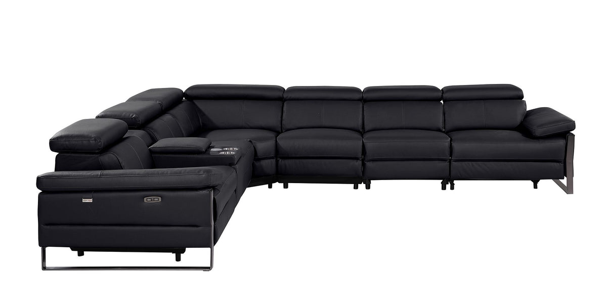 1246 Divanitalia 7-Piece L-Shaped Modular Power Reclining Sectional Sofa with 4 Power Recliners and Power Headrests - Top Grain Italian Leather - Black - SKU 1246-BLACK-7PC-4PWR-SECTIONAL - view 5