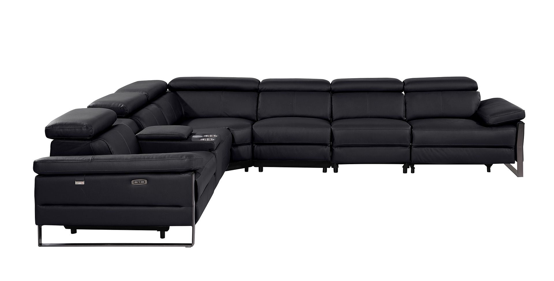 1246 Divanitalia 7-Piece L-Shaped Modular Power Reclining Sectional Sofa with 4 Power Recliners and Power Headrests - Top Grain Italian Leather