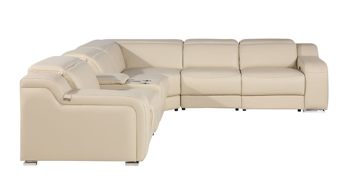 1116 Divanitalia 6-Piece L-Shaped Sectional Sofa in Top Grain Italian Leather with 3 Power Recliners & Power Headrests - Beige - SKU 1116-BEIGE-6PC-3PWR-SECTIONAL- GROUP - view 4
