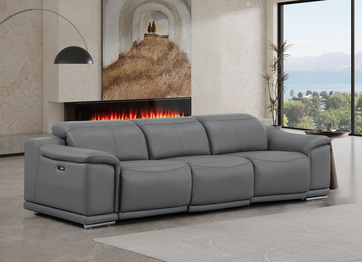 2679 Genuine Leather Sofa with Dual Power Recliners - Dark Grey - SKU 2679-DK-GRAY-3.2-S-HT