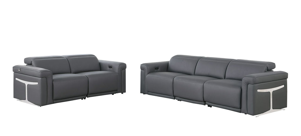 1126 Divanitalia 5-Piece Modular Power Reclining Sofa and Loveseat Set in Top Grain Italian Leather with 4 Power Recliners & Power Headrests - Dark Grey - SKU 1126-DK_GREY-5.4-HT-2PC - view 3