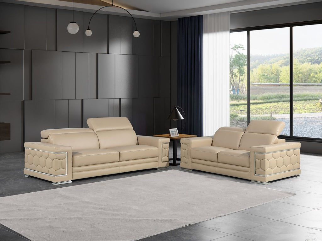 296 Modern Genuine Leather 2-Piece Sofa Set - Beige - SKU 296-BEIGE-2PC