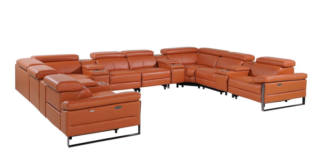 1246 Divanitalia 12-Piece U-Shaped Modular Power Reclining Sectional Sofa with 4 Power Recliners and Power Headrests - Top Grain Italian Leather - Camel - SKU 1246-CAMEL-12PC-4PWR-U-SECTIONAL - view 4