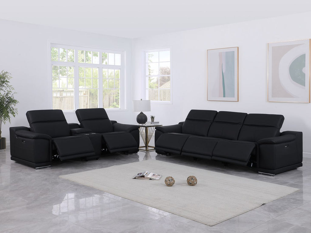 9762 Divanitalia 6-Piece Modular Power Reclining Sofa and Console Loveseat Set with 5 Power Recliners in Top Grain Italian Leather - Black - SKU 9762-BLACK-6.5-HT - view 2