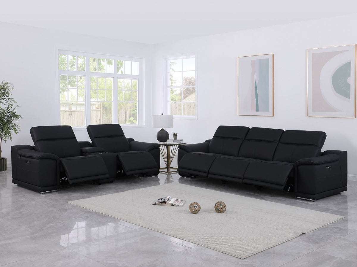 9762 Divanitalia 6-Piece Modular Power Reclining Sofa and Console Loveseat Set with 5 Power Recliners in Top Grain Italian Leather - Black - SKU 9762-BLACK-6.5-HT - view 2
