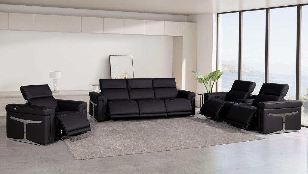 1126 Divanitalia 7-Piece Modular Power Reclining Sofa, Loveseat & Chair Set in Top Grain Italian Leather with 6 Power Recliners & Power Headrests - Black - SKU 1126-BLACK-7.6-HT-3PC - view 2