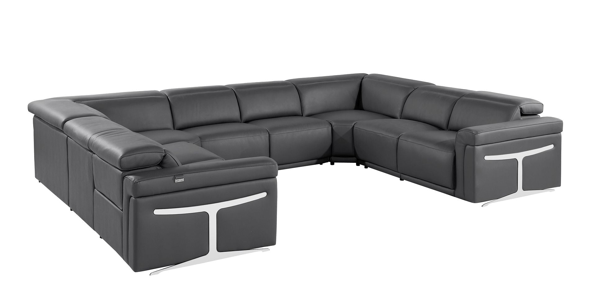 1126 Divanitalia 8-Piece U-Shaped Sectional Sofa in Top Grain Italian Leather with 4 Power Recliners & Power Headrests