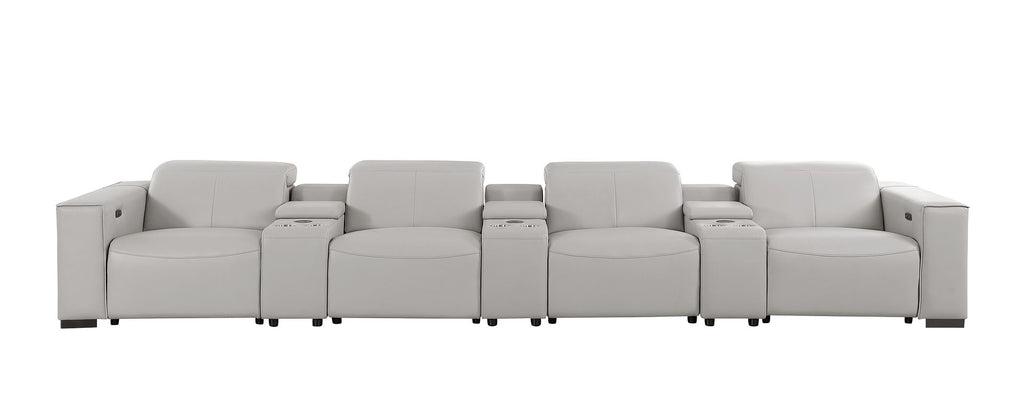 1208 7 Piece Leather Sofa with 4 Power Recliners and Power Headrests - Light Grey - SKU 1208-LT-GREY-S-7.4-HT - view 3