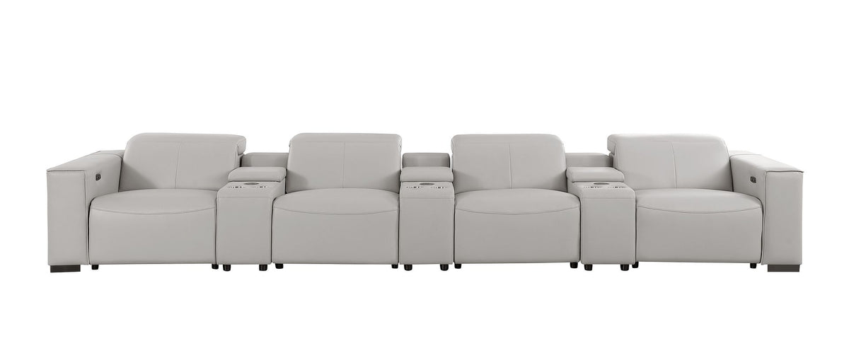 1208 7 Piece Leather Sofa with 4 Power Recliners and Power Headrests - Light Grey - SKU 1208-LT-GREY-S-7.4-HT - view 3
