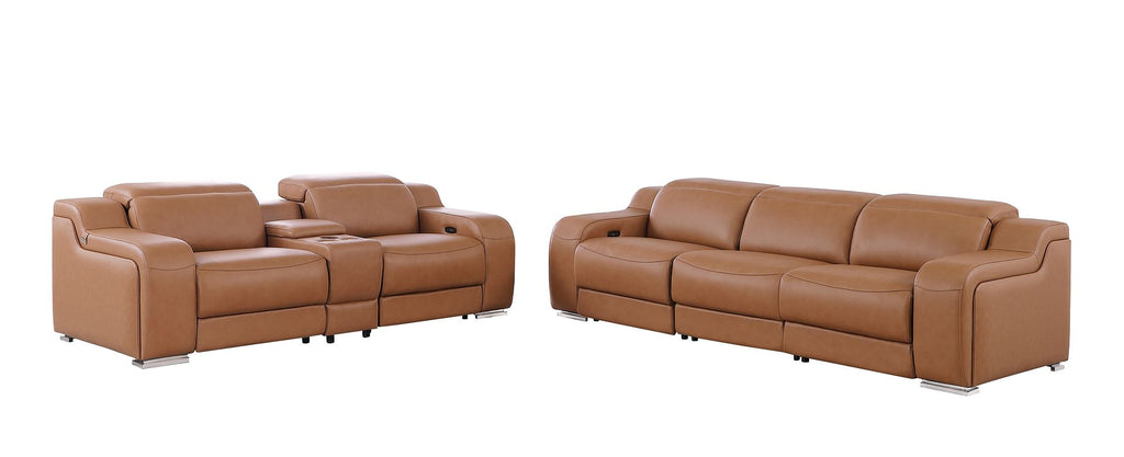 1116 DivanItalia 6-Piece Modular Power Reclining Sofa and Console Loveseat Set in Top Grain Italian Leather with 5 Power Recliners & Power Headrests - Cognac - SKU 1116-COGNAC-6.5-HT - view 3