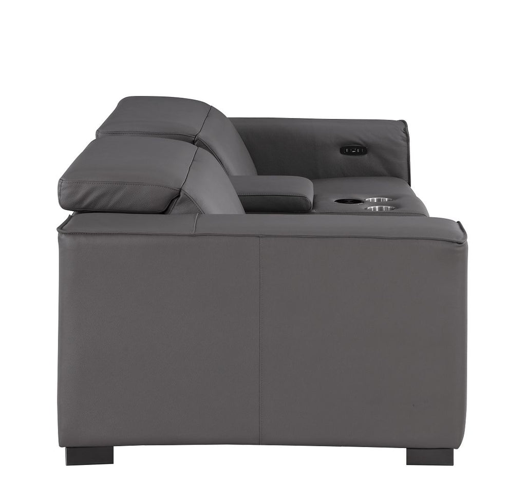 1208 Genuine Leather Dual Power Reclining Console Loveseat