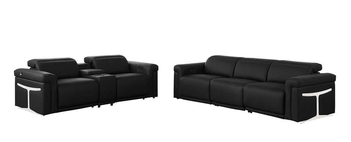 1126 Divanitalia 6-Piece Modular Power Reclining Sofa and Console Loveseat Set in Top Grain Italian Leather with 5 Power Recliners & Power Headrests - Black - SKU 1126-BLACK-6.5-HT - view 3
