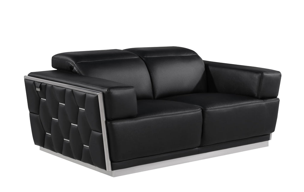 1111 Divanitalia 2-Piece Sofa Set with Adjustable Headrest in Top-grain Italian Leather - Black - SKU 1111-BLACK-2PC - view 7