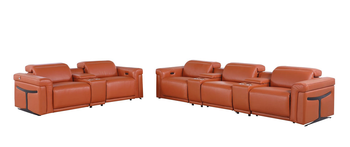 1126 Divanitalia 8-Piece Modular Power Reclining Sofa & Loveseat Set in Top Grain Italian Leather with 5 Power Recliners & Power Headrests - Camel - SKU 1126-CAMEL-8.5-HT - view 4