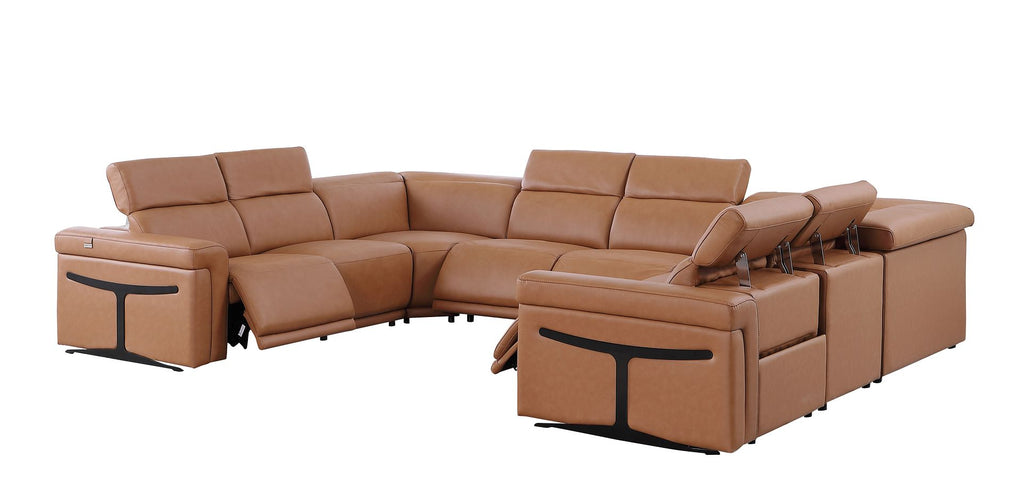 1126 Divanitalia 8-Piece U-Shaped Sectional Sofa in Top Grain Italian Leather with 4 Power Recliners & Power Headrests