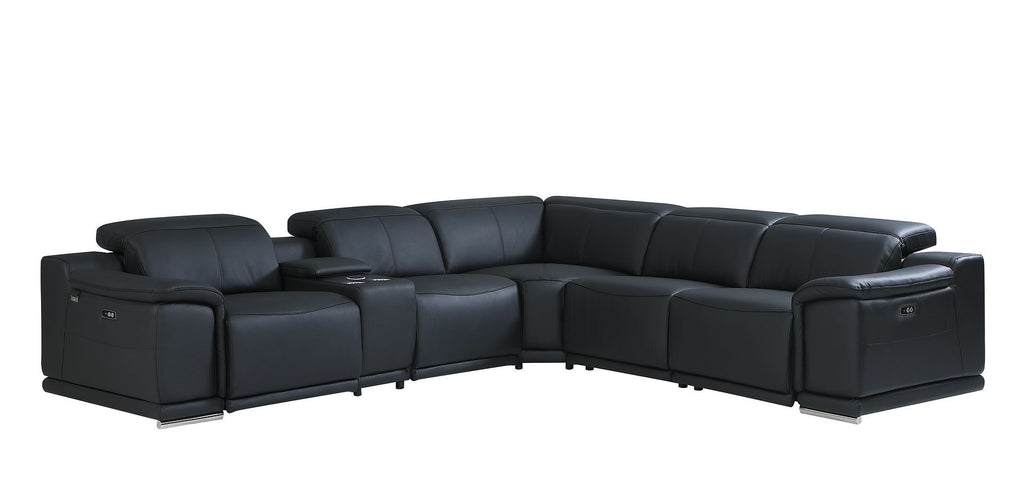 9762 Divanitalia 6-Piece L-Shaped Top Grain Italian Leather Sectional Sofa with 3 Power Recliners