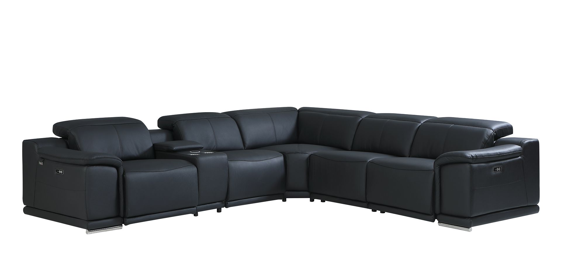9762 Divanitalia 6-Piece L-Shaped Top Grain Italian Leather Sectional Sofa with 3 Power Recliners