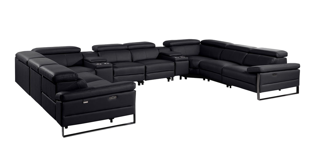 1246 Divanitalia 10-Piece U-Shaped Modular Power Reclining Sectional Sofa with 4 Power Recliners and Power Headrests - Top Grain Italian Leather