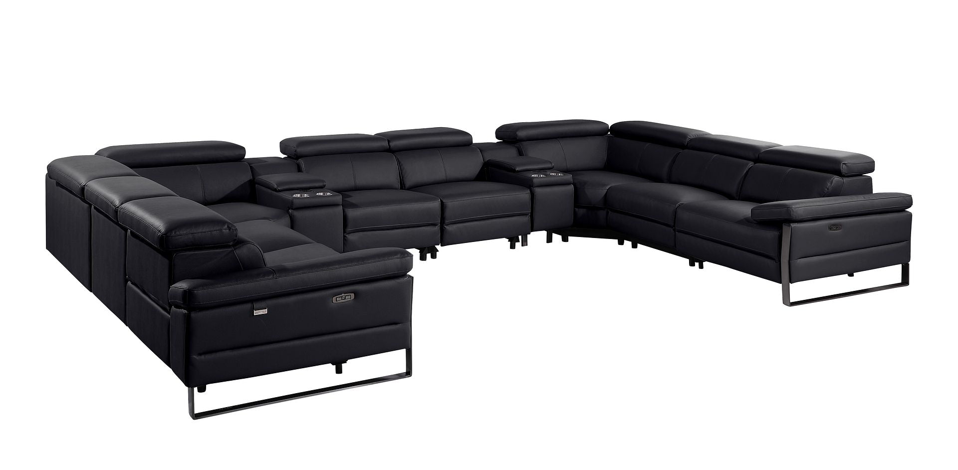 1246 Divanitalia 10-Piece U-Shaped Modular Power Reclining Sectional Sofa with 4 Power Recliners and Power Headrests - Top Grain Italian Leather