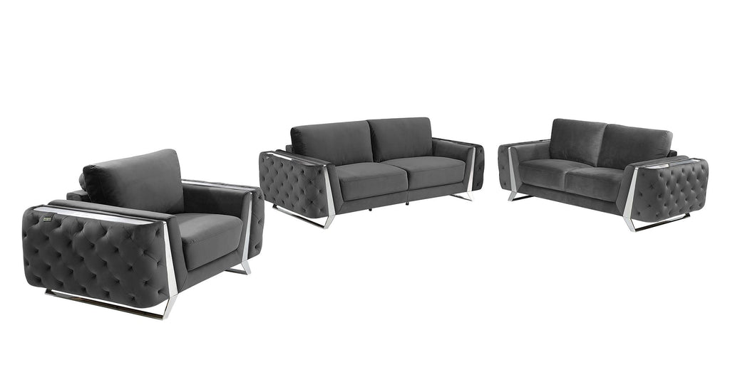 1051 Divanitalia Beige 2-Piece Sofa Set in Velvet Fabric - Dark Grey - SKU 1051-DK-GRAY-3PC - view 2