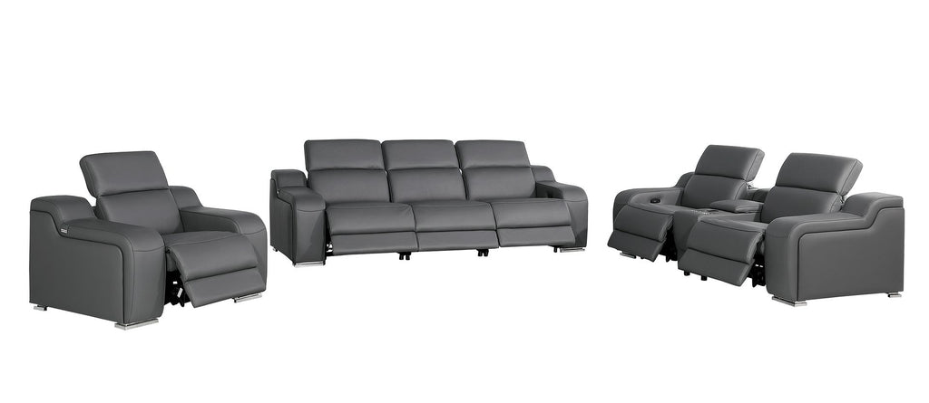 1116 Divanitalia 7-Piece Modular Power Reclining Sofa, Loveseat & Chair Set in Top Grain Italian Leather with 6 Power Recliners & Power Headrests - Dark Grey - SKU 1116-DK_GREY-7.6-HT-3PC - view 4