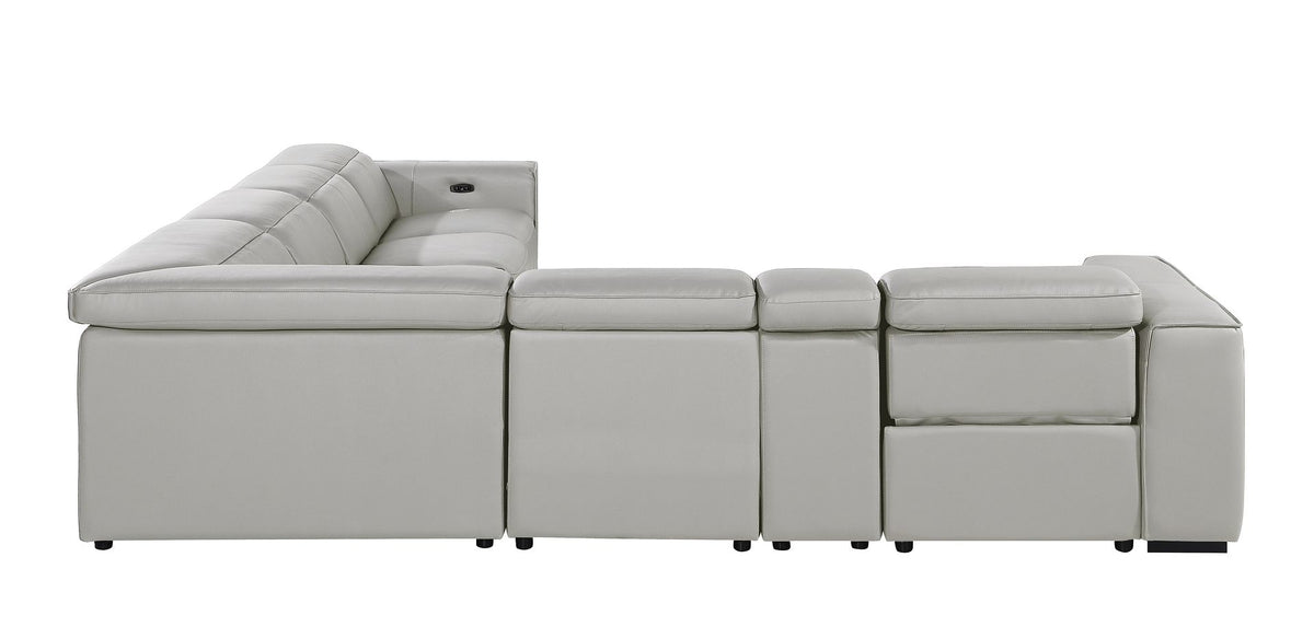 1224 Divanitalia 7-Piece L-Shaped Sectional Sofa in Top Grain Italian Leather with 3 Power Recliners & Power Headrests - Light Grey - SKU 1224-LT-GREY-7PC-3PWR-SECTIONAL - view 6