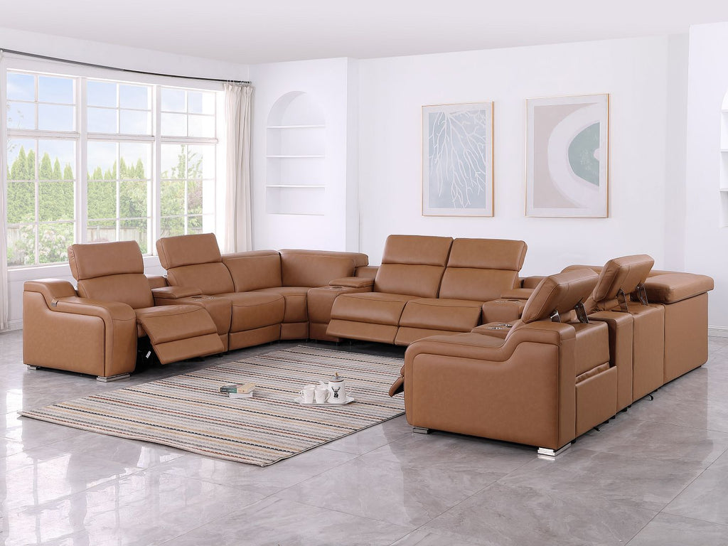 1116 Divanitalia 12-Piece U-Shaped Sectional Sofa in Top Grain Italian Leather with 4 Power Recliners & Power Headrests