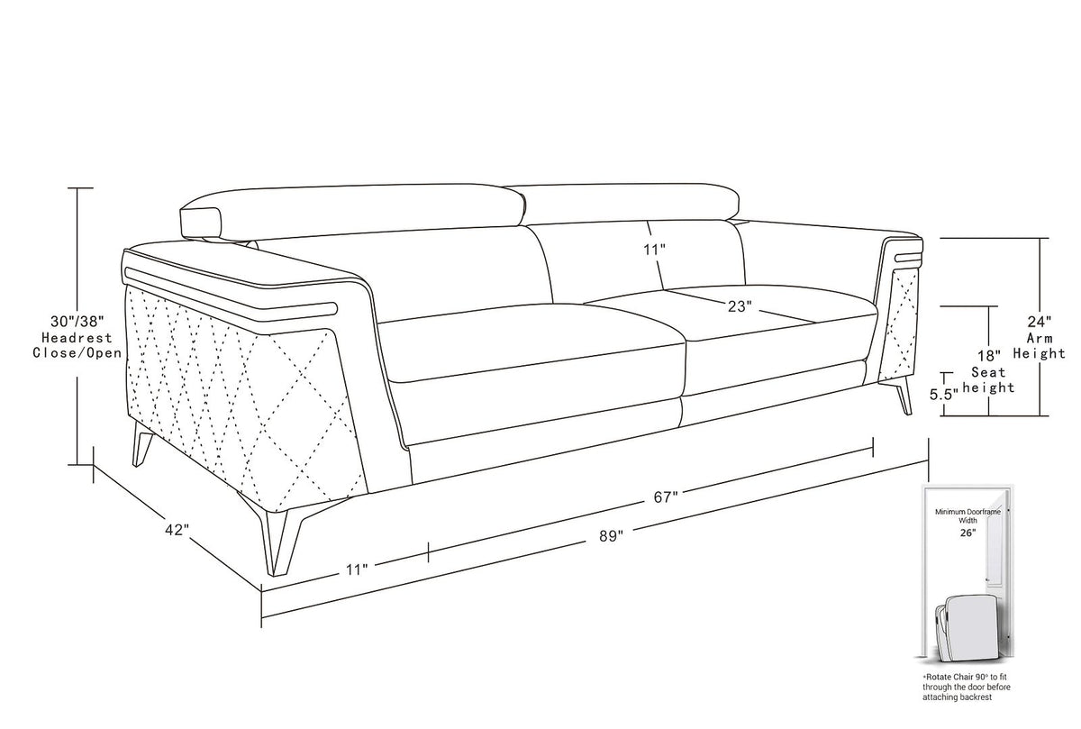 1140 Divanitalia Sofa with Adjustable Headrest in Top-grain Italian Leather - Black - SKU 1140-BLACK-S - view 12