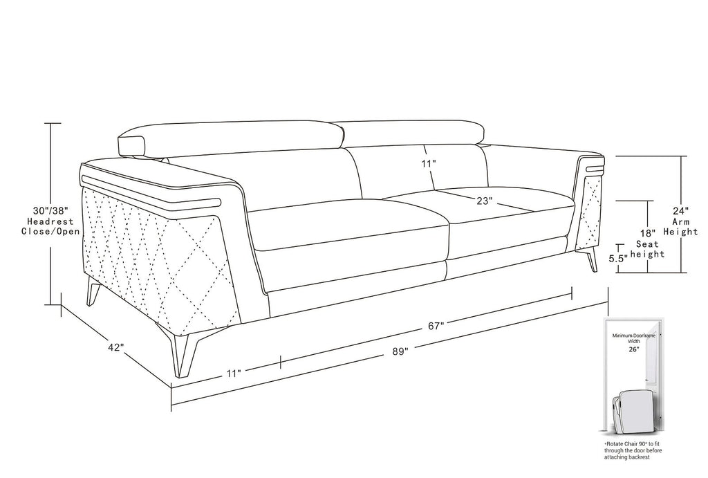 1140 Divanitalia Sofa with Adjustable Headrest in Top-grain Italian Leather