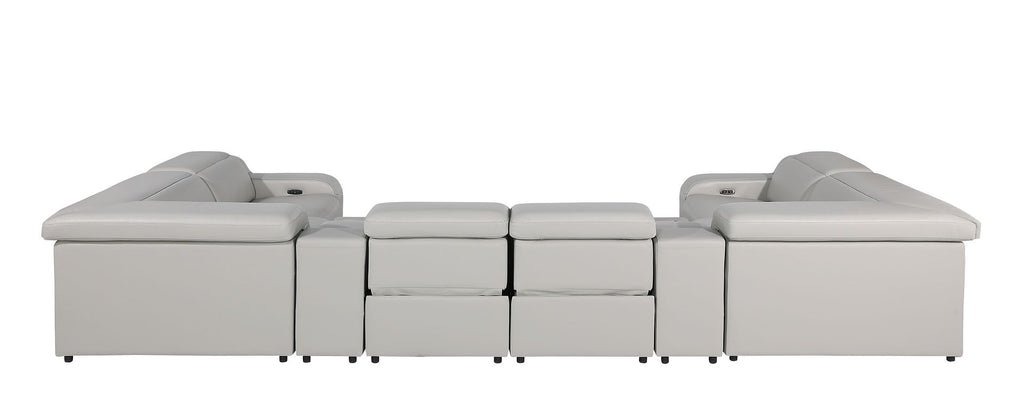 1116 Divanitalia 8-Piece U-Shaped Sectional Sofa in Top Grain Italian Leather with 4 Power Recliners & Power Headrests - Light Grey - SKU 1116-LT_GREY-8PC-4PWR-U-SECTIONAL-GROUP - view 7