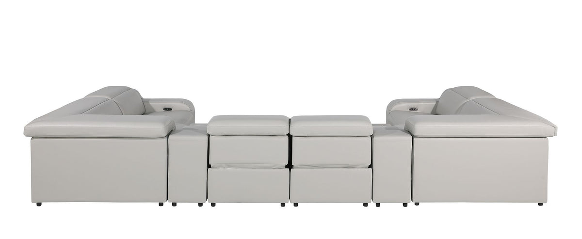 1116 Divanitalia 8-Piece U-Shaped Sectional Sofa in Top Grain Italian Leather with 4 Power Recliners & Power Headrests - Light Grey - SKU 1116-LT_GREY-8PC-4PWR-U-SECTIONAL-GROUP - view 7