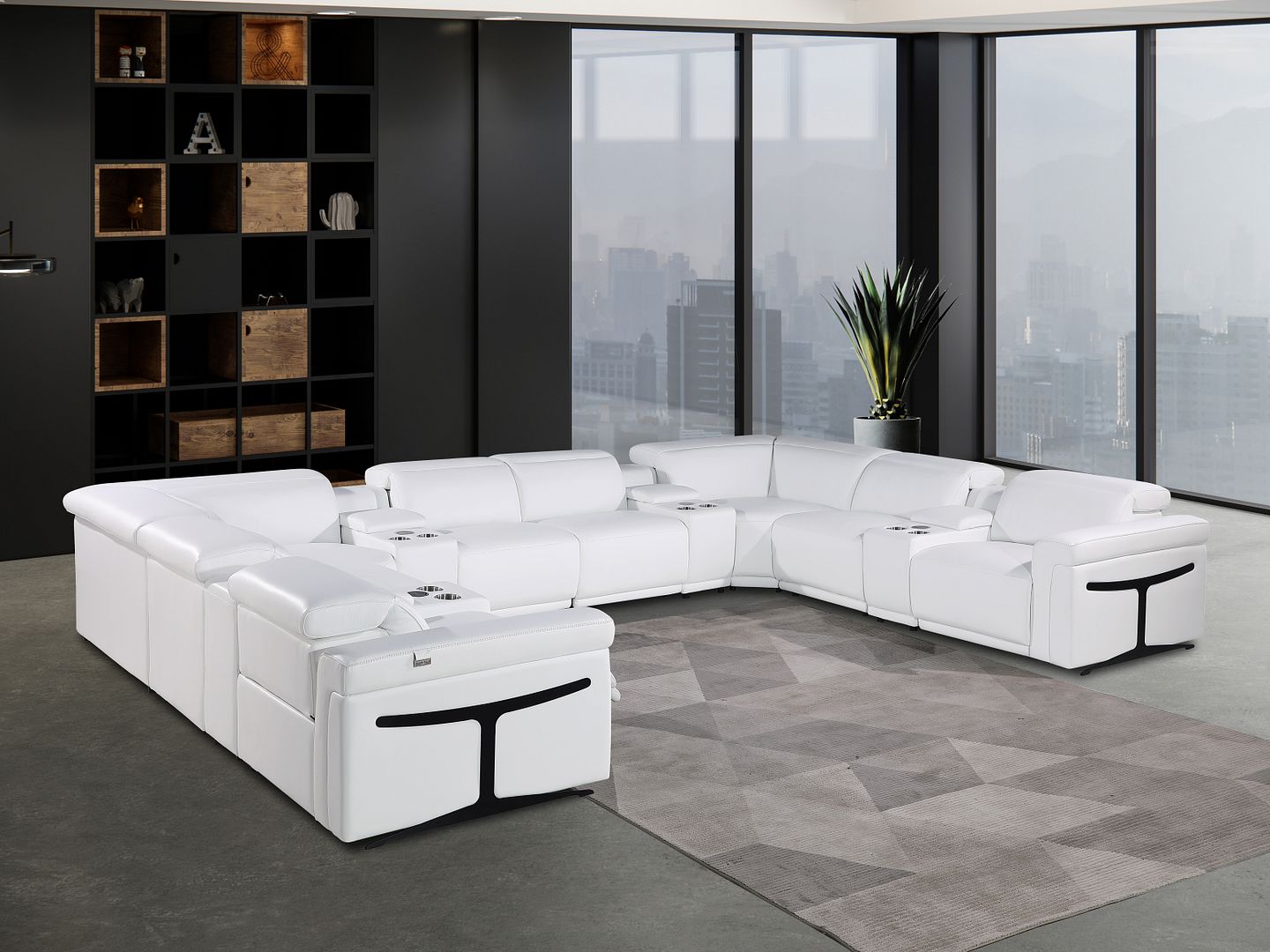 1126 Divanitalia 12-Piece U-Shaped Sectional Sofa in Top Grain Italian Leather with 4 Power Recliners & Power Headrests - White - SKU 1126-WHITE-12PC-4PWR-U-SECTIONAL-GROUP
