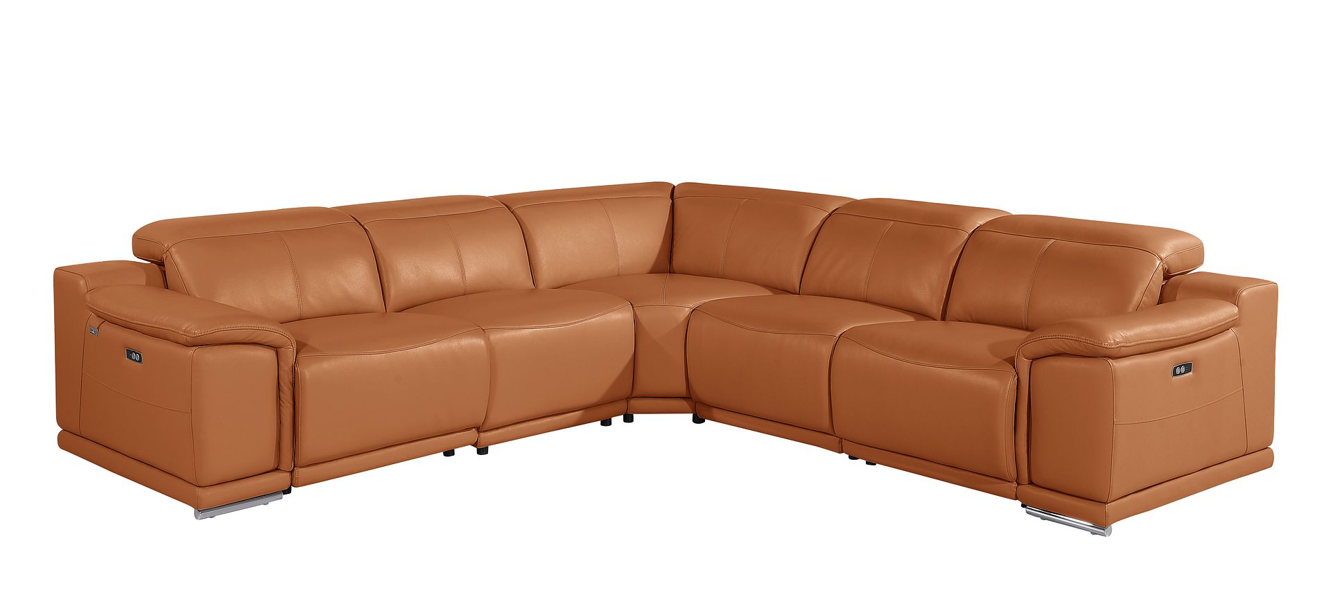 9762 Divanitalia 5-Piece L-Shaped Top Grain Italian Leather Sectional Sofa with 3 Power Recliners