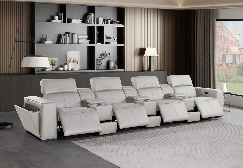 1224 Divanitalia 7-Piece Modular Power Reclining Sofa in Top Grain Italian Leather with 4 Power Recliners & Power Headrests