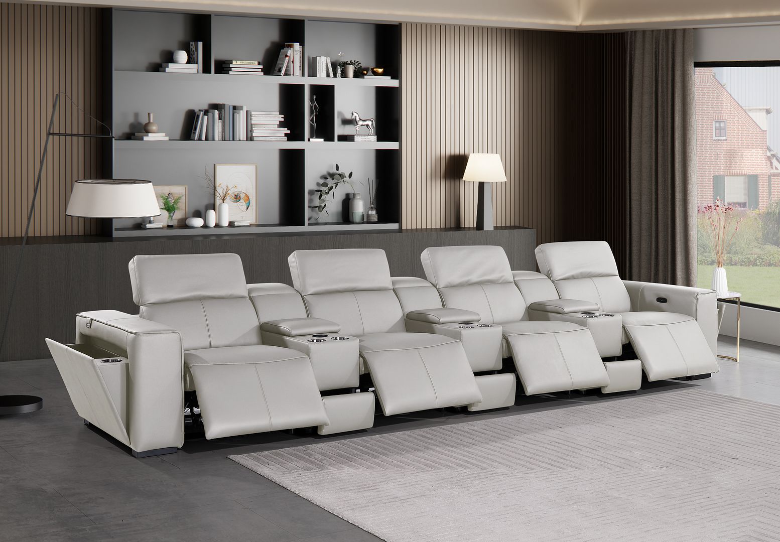 1224 Divanitalia 7-Piece Modular Power Reclining Sofa in Top Grain Italian Leather with 4 Power Recliners & Power Headrests