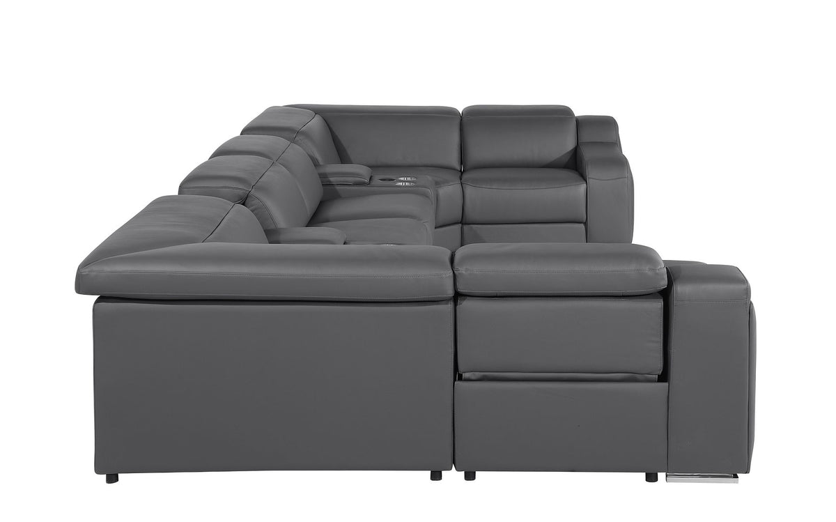 1116 Divanitalia 8-Piece U-Shaped Sectional Sofa in Top Grain Italian Leather with 4 Power Recliners & Power Headrests - Dark Grey - SKU 1116-DK_GREY-8PC-4PWR-U-SECTIONAL-GROUP - view 6