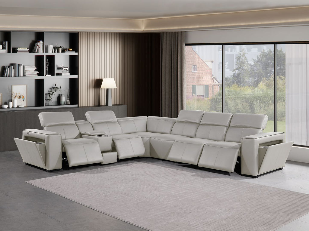 1224 Divanitalia 7-Piece L-Shaped Sectional Sofa in Top Grain Italian Leather with 4 Power Recliners & Power Headrests