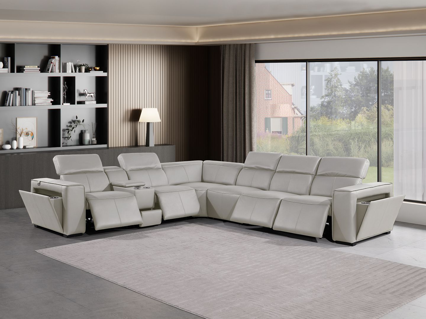 1224 Divanitalia 7-Piece L-Shaped Sectional Sofa in Top Grain Italian Leather with 4 Power Recliners & Power Headrests
