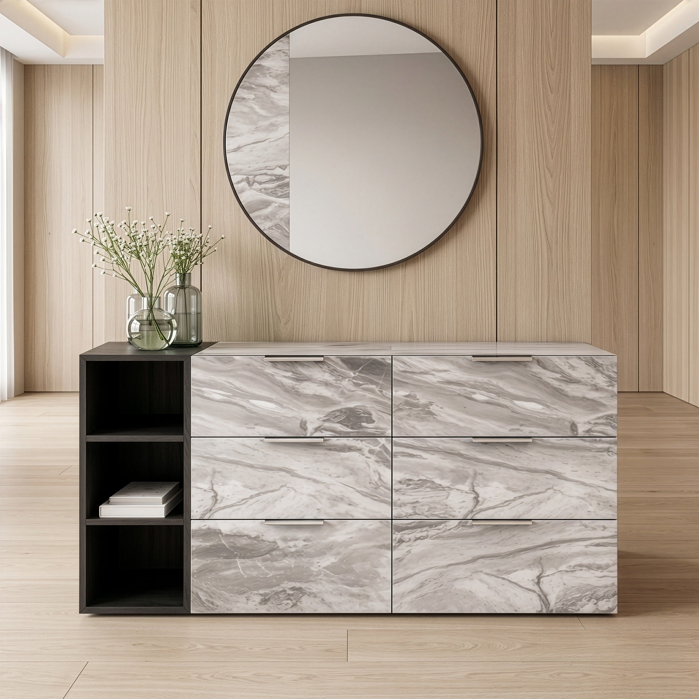 Maranello - Modern Grey Faux Marble Mirror