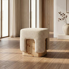 Mayfair - Contemporary Beige Fabric + Burl Square Ottoman