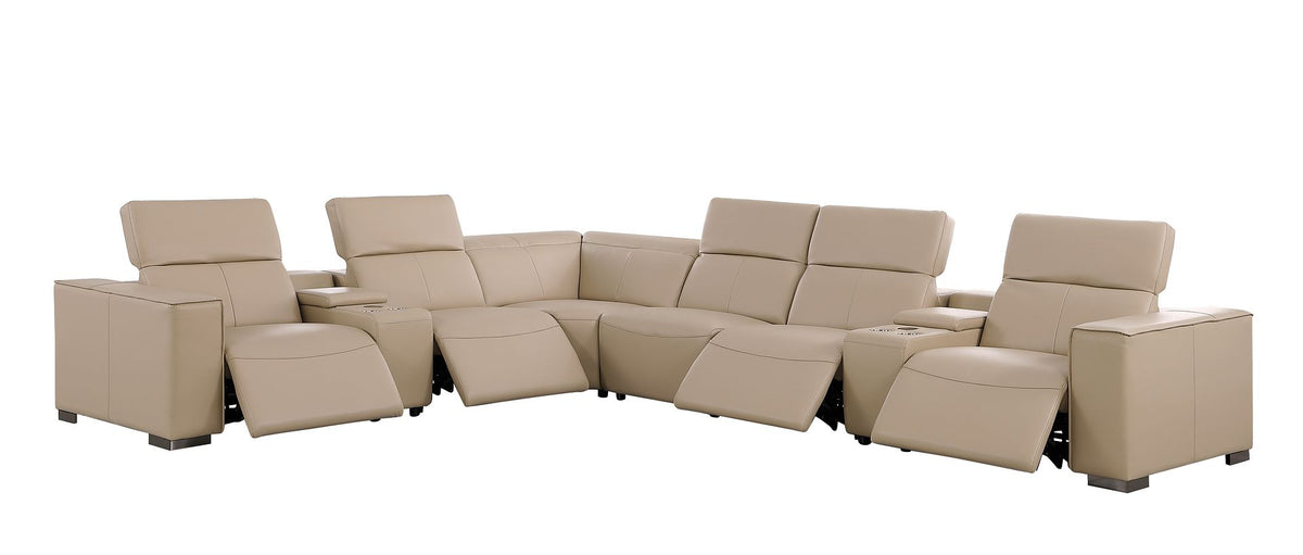 1208 8 Piece L-Shaped Leather Sectional Sofa with 4 Power Recliners & Power Headrests - Beige - SKU 1208-BEIGE-8PC-4PWR-SECTIONAL- GROUP - view 4