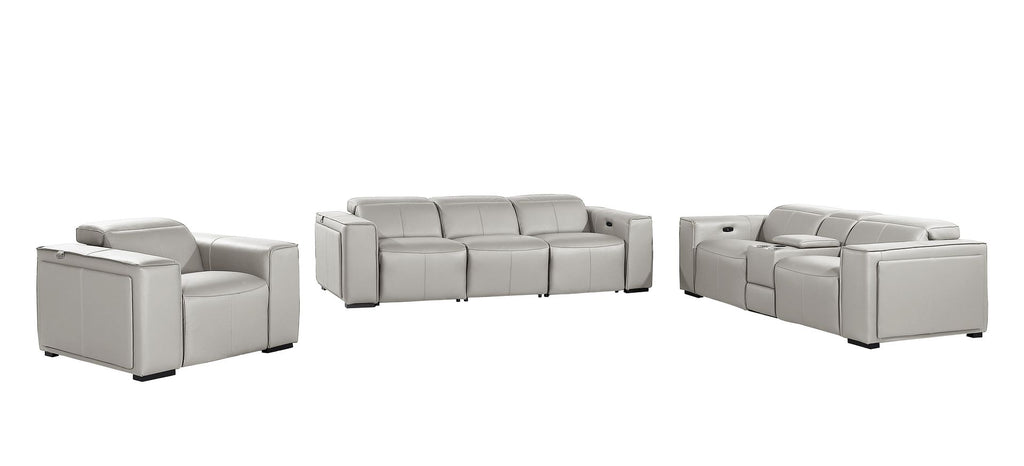 1224 Divanitalia 7-Piece Modular Power Reclining Sofa, Loveseat & Chair Set in Top Grain Italian Leather with 6 Power Recliners & Power Headrests - Light Grey - SKU 1224-LT-GREY-7.6-HT-3PC - view 3